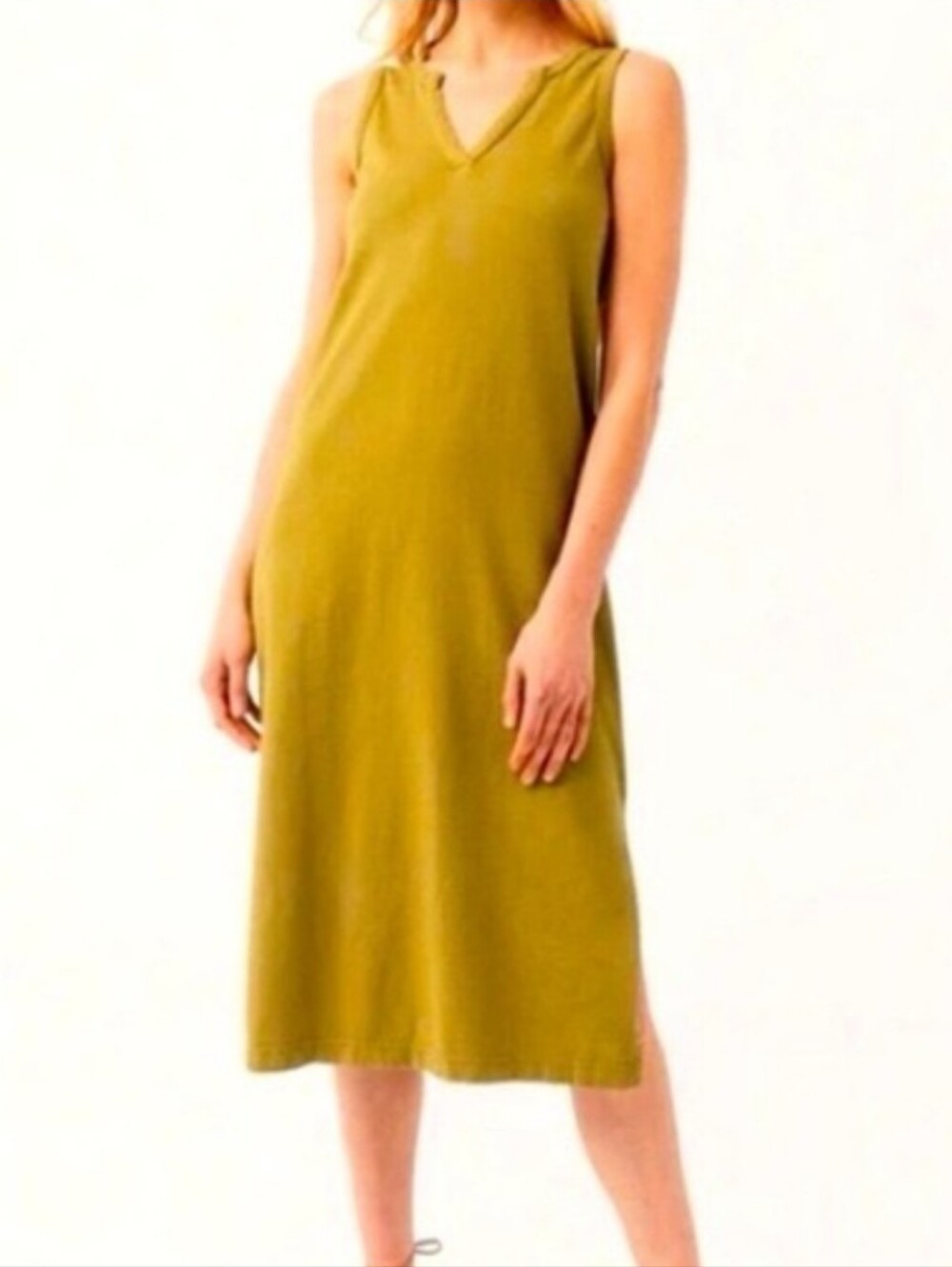 Pact The Frame Organic Cotton Midi Dress Chartreuse Size L